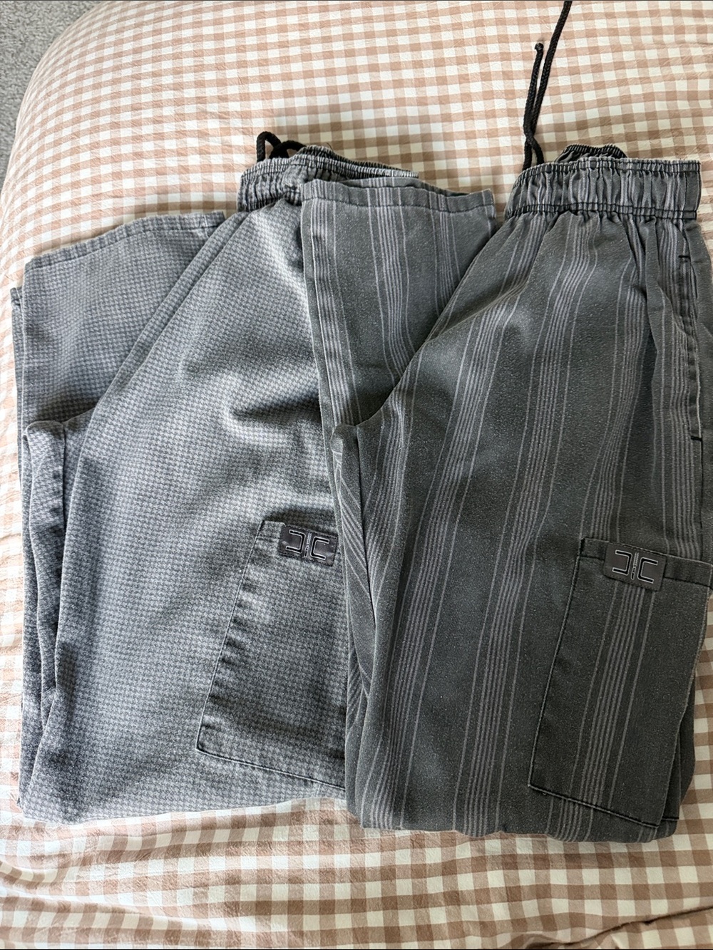 Unisex Gray Pinstripe & Textured Chef Pants with Drawstring Waist